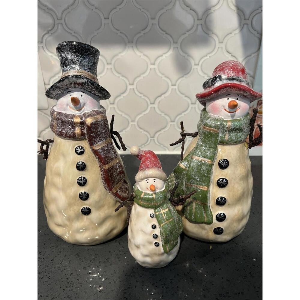 Vtg Kirklands Potters Garden Hand Painted Snowman Family No Mirror With Box